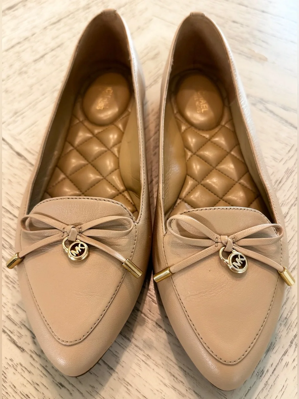 MICHAEL Michael Kors Nancy Nude Leather Pointed Toe Loafer Flats 8.5M